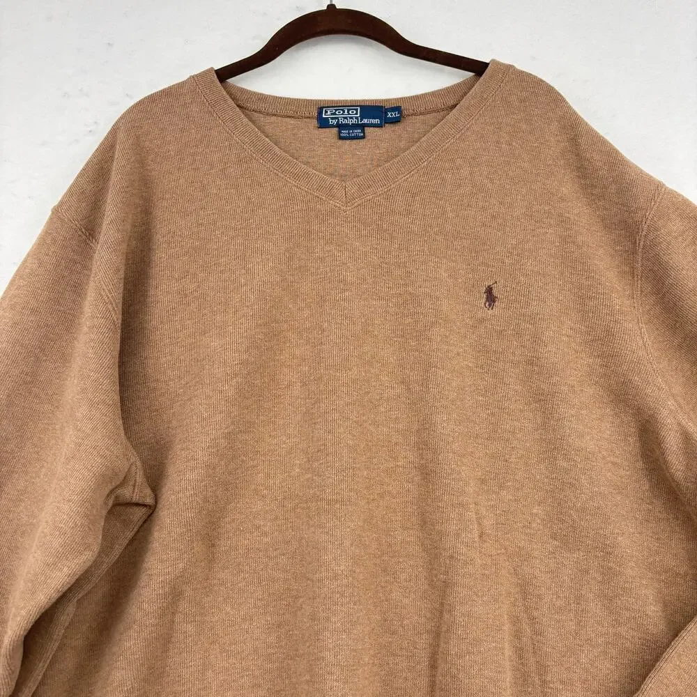 Polo Ralph Lauren Mens Sweater‎ Size XXL Brown 100% Cotton Pullover V Neck